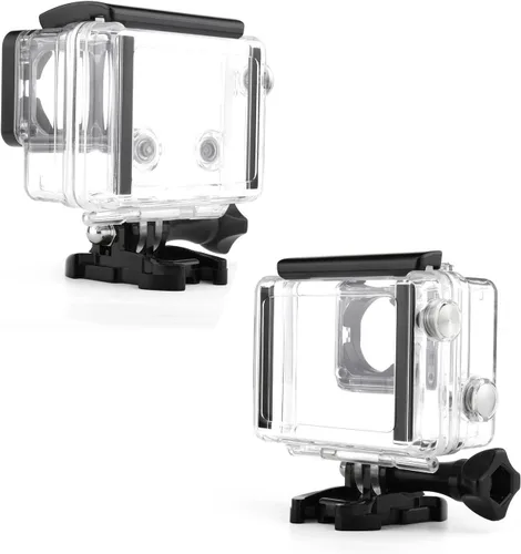 Vista 4 de SOONSUN Carcasa de buceo impermeable para GoPro Hero 3/3+/4 Negro Plata – Funda submarina de 40M compatible con pantalla y batería BacPac para buceo