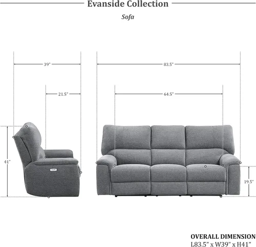 Vista 2 de Lexicon Evanside Wall Hugger - Sofá reclinable eléctrico, color carbón