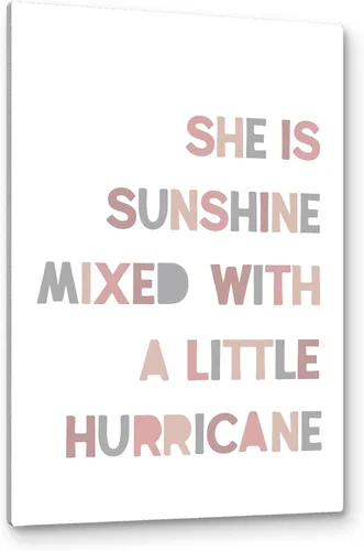 Vista 17 de PHAMTE Decoración de pared para dormitorio de niñas, arte de pared con texto en inglés «She is Sunshine Mixed with a Little Hurricane», lienzo