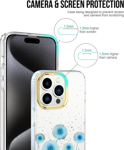 Vista 5 de BAISRKE Funda transparente con diseño para iPhone 15 Pro Max de 6.7 pulgadas, con 2 protectores de pantalla + 1 paquete de protector de lente