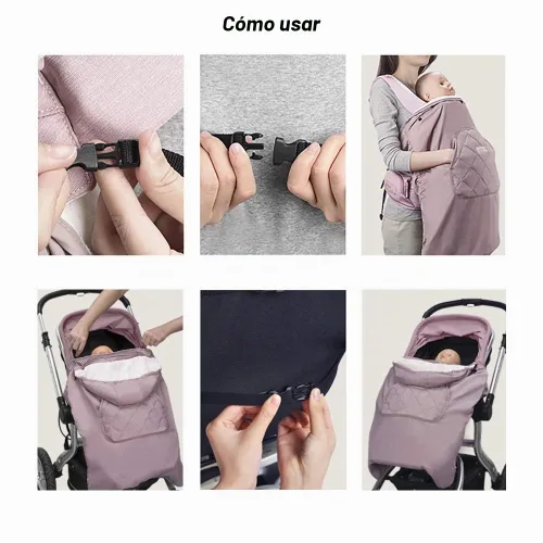 Vista 3 de Bebamour Funda de Invierno para Portabebés Cubierta Universal con Capucha para Todas las Estaciones para Portabebés (A Negro)