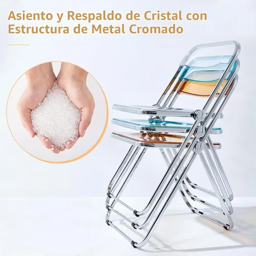 Vista 4 de KAIHAOWIN Silla plegable de acrílico moderna de lujo, silla plegable apilable de cristal fantasma, asiento de sala de estar de plástico de Negro