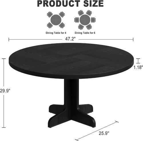 Vista 2 de IDEALHOUSE Mesa de comedor redonda para 4, mesa de comedor de 47 pulgadas con base de madera, mesa de comedor circular de cocina para comedor