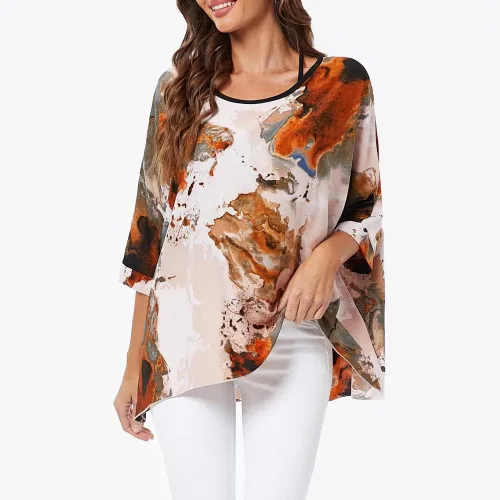 Vista 2 de Ckikiou Plus Size Floral Chiffon Tunics Blouses for Women Batwing Summer Boho Shirts Beach Cover ups