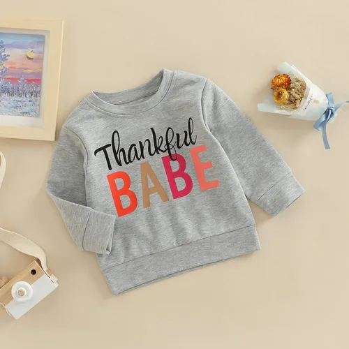 Vista 4 de Ropa de Halloween para bebé y niña, sudadera con estampado de letras, cuello redondo, suéter de manga larga