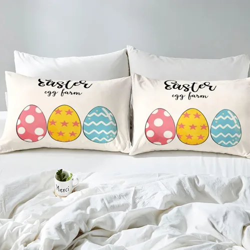 Vista 7 de jejeloiu Juego de ropa de cama de Pascua para niñas y niños, huevos de Pascua, juego de funda de edredón decorativa colorida para el día de Pascua