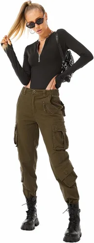 Vista 5 de Pantalones cargo de trabajo para mujer, de algodón, con 8 bolsillos, informal, estilo de combate militar