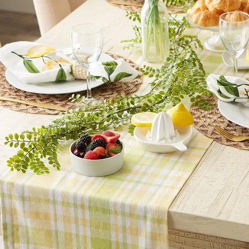 Vista 4 de DII Lemon Bliss - Colección de mesa de algodón a cuadros, camino de mesa, 14 x 72 pulgadas