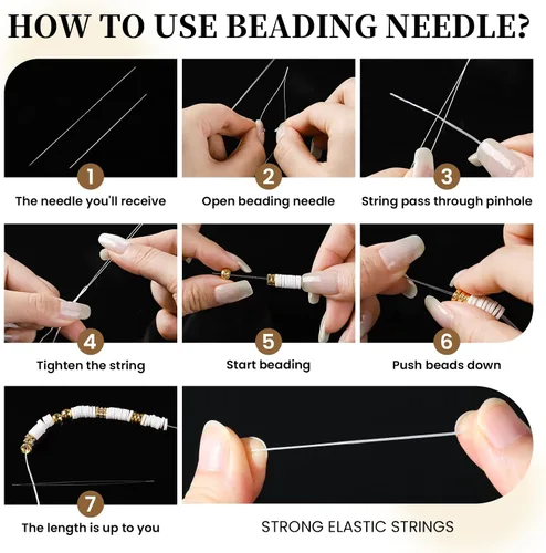 Vista 8 de LEOBRO Kit de fabricación de pulseras de cuentas de arcilla, 3524 cuentas blancas, negras y doradas para pulseras, cuentas para hacer joyas