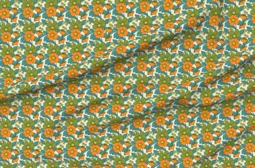 Vista 4 de Spoonflower Tela – 70S floral naranja retro divertido hippie medio verde oliva verde azulado vintage impreso en tela de gasa cuarto gordo – costura