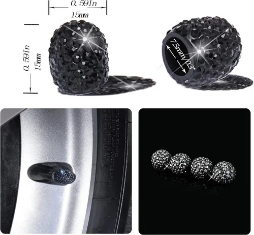 Vista 2 de Tapas de vástago de válvula de neumático Bling para automóvil, 4 piezas universales de tapas de vástago de válvulas de aire de neumáticos negras