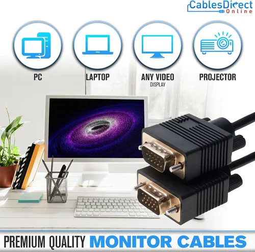 Vista 3 de Cables Direct Online Cable de monitor SVGA de 3 pies - macho a macho VGA a VGA 1080P para PC, proyector, computadora portátil, TV