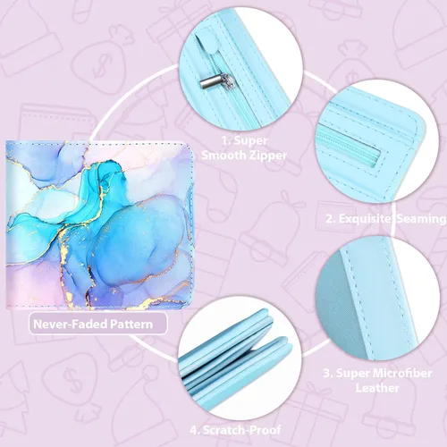Vista 5 de Cartera de cuero de dibujos animados para mujer, c-mármol azul, Lindo