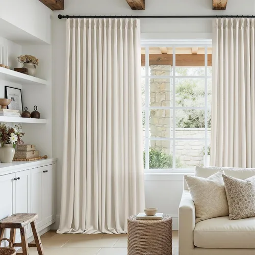 Vista 11 de TWODRAPES Juego de 2 paneles de cortinas plisadas de lino de 96 pulgadas de Avena