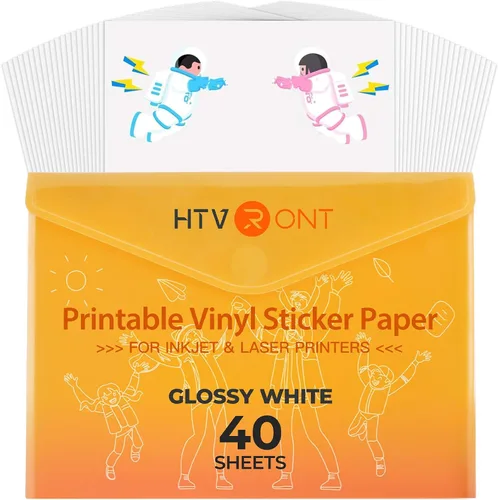 Vista 15 de HTVRONT Papel adhesivo de vinilo imprimible, 8.5 x 11 pulgadas, vinilo imprimible blanco brillante para impresora de inyección de tinta, 25 BLANCO