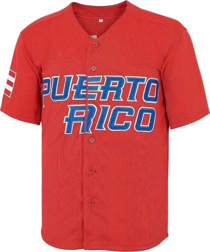 Vista 2 de #9 Baez Puerto Rico World Game Classic - Camiseta de béisbol para hombre con costuras S-XXXL