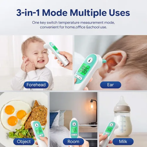 Vista 5 de Hellobaby Termómetro para bebé 3 en 1, oreja y frente con alerta ajustada
