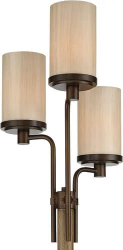 Vista 3 de Franklin Iron Works Astoria - Lámpara de pie industrial rústica de estilo granja en forma de árbol de 3 luces, 71 pulgadas de alto, bronce, madera