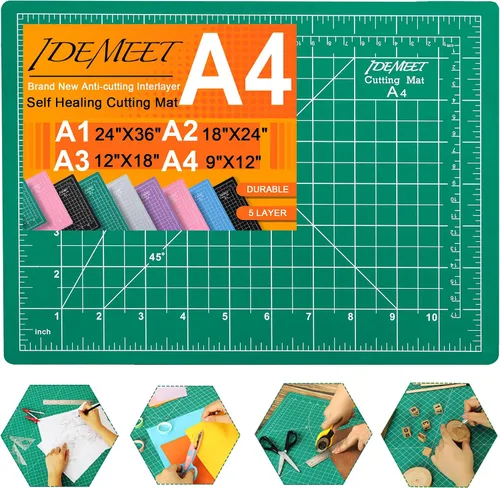 Vista 14 de Alfombrilla de corte autorreparable de 9 x 12 pulgadas, alfombrilla de costura giratoria Idemeet para manualidades, protector de mesa de hoja de 5