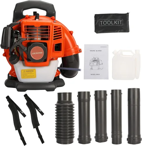 Vista 7 de Soplador de hojas de mochila, motor de 2 ciclos 550CFM, soplador de hojas de volumen de aire, soplador de hojas a gas de 52 cc, soplador de nieve
