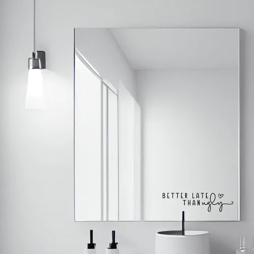 Vista 3 de 2 calcomanías de espejo con texto en inglés "Better Late Than Fe", calcomanías de espejo para pared, decoración de habitación de niña, decoración