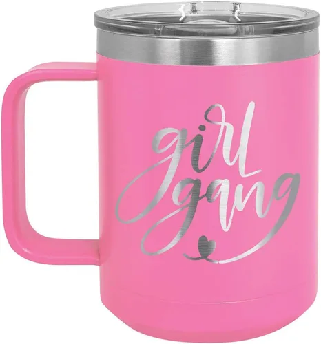Vista 6 de GIRL GANG Negro 15 oz Taza de café w/tapa deslizante Taza de café de viaje aislada Ideas de regalos de cumpleaños o Navidad de mujeres u hombres