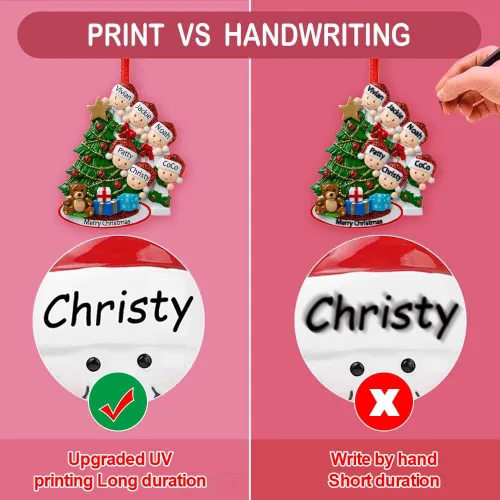 Vista 2 de Adornos de Navidad familiares personalizados con nombre para la familia de 2 banderines personalizados para árbol de Navidad, adorno de Navidad