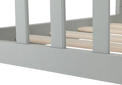 Vista 8 de Marco de cama, marco de madera de pino maciza con barandilla de seguridad, muebles clásicos de madera para dormir, cama individual para niñas