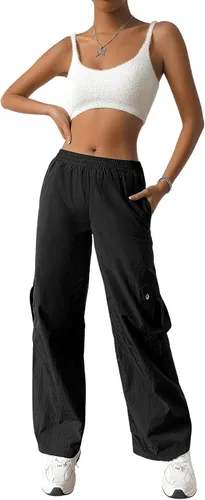 Vista 4 de Verdusa Pantalones cargo elásticos de cintura alta y pierna recta para mujer