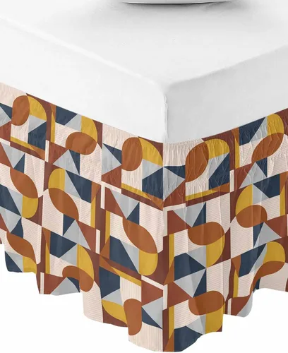 Vista 2 de Falda de cama retro moderna, tamaño Queen de 16 pulgadas de caída, ajustable y elástica, plisada, con volantes de lujo para cama base individual