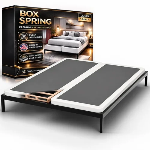 Vista 8 de Nutan, Somier de madera resistente de 2 pulgadas para soporte de colchón, duradero y totalmente montado, base de madera natural para cama Base de 2