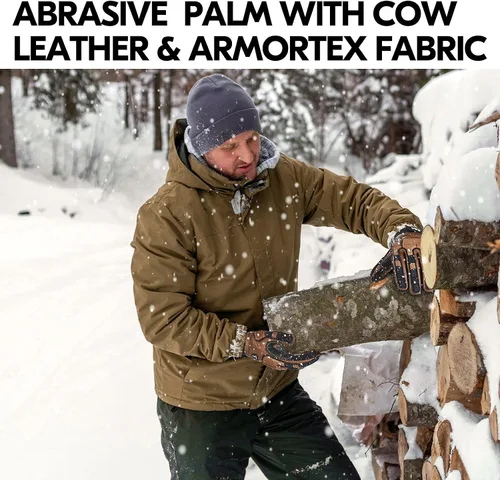 Vista 5 de Vgo... 1 Par -20℃/-4°F A PRUEBA DE FRÍO, Guantes de Cuero de Trabajo de Invierno, Guantes de Impacto, Anti-Vibración, Resistentes al Agua (CA7722FW)