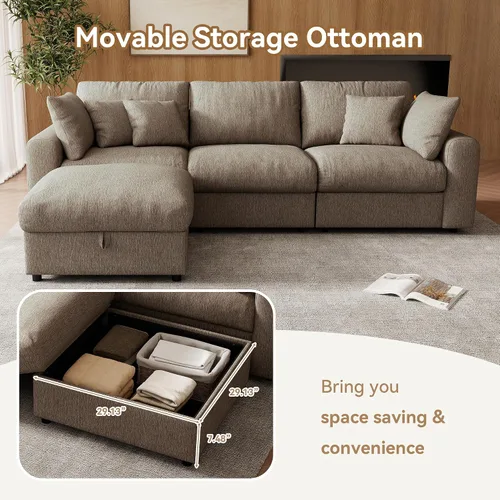 Vista 6 de WorthFurni Sofás seccionales Cloud de 110 pulgadas para sala de estar, sofá modular con asiento profundo, sofá convertible en forma de L con otomana