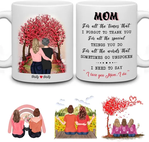 Vista 9 de WHIDOBE Taza de café personalizada de 11 onzas, taza de 15 onzas para mamá, hija con personajes femeninos, nombres, citas, regalo para mamá de hija