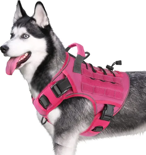 Vista 22 de WINGOIN Arnés táctico negro para perros pequeños, arnés resistente sin tirones con asa, arnés militar reflectante ajustable K9 para mascotas