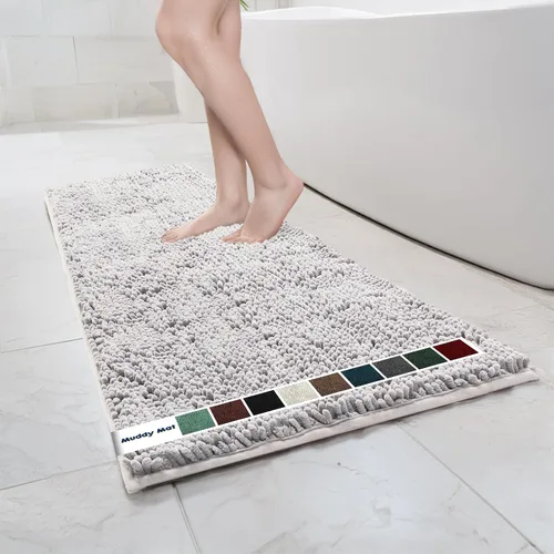 Vista 25 de Muddy Mat Alfombras de Baño de Chenilla de Microfibra de Secado Rápido Antideslizantes Lavables, Extra Gruesas, Suaves y Altamente Absorbentes Gris