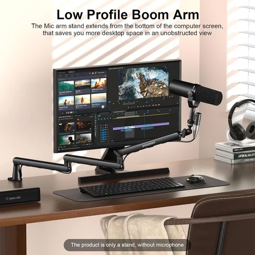 Vista 2 de Brazo de Micrófono, Aokeo AK-55i - Soporte de Brazo de Micrófono de Escritorio Ajustable de Bajo Perfil, Adecuado para Blue Yeti, Snowball iCE