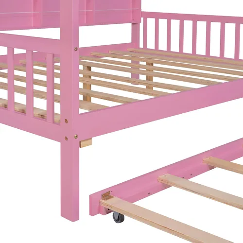 Vista 8 de Harper & Bright Designs Cama de casa de tamaño matrimonial con nido, marco de cama matrimonial de madera con compartimento para estantes, cama