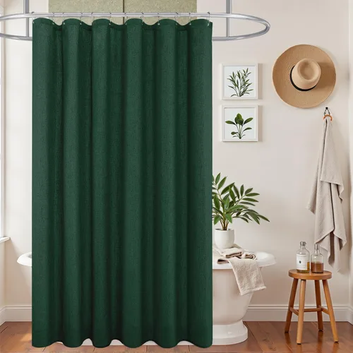 Vista 17 de KOUFALL Cortina de regadera para cubículo de 36 x 72 pulgadas, cortina de regadera pequeña de tela de lino de medio tamaño para autocaravana, verde