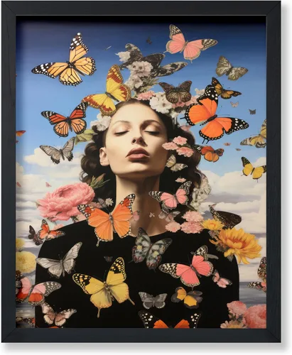 Vista 27 de Poster Master Póster de retrato de mujer, estampado de mariposa retro, arte de collage, arte femenino, arte femenino, arte moderno, arte floral