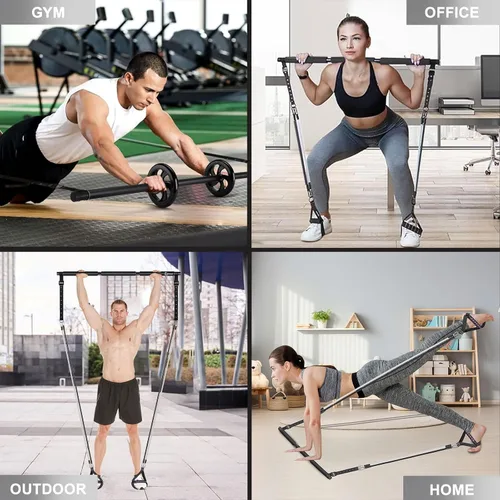 Vista 3 de BBTOPS Kit de barra de pilates con bandas de resistencia, barra de ejercicio de equipo de pilates con rodillo de abdominales para entrenamiento