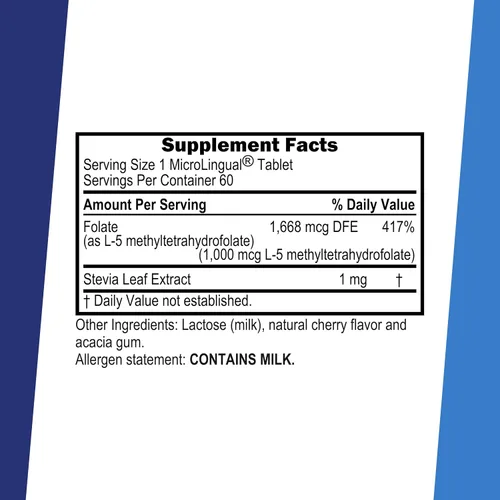 Vista 2 de Superior Source Metilfolato 5-MTHF 1000 mcg, tabletas microlignuales de disolución rápida, 60 unidades, forma biológicamente activa de folato, salud