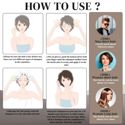 Vista 5 de Ivnil - Champú de tinte para cabello castaño oscuro para cobertura de cabello gris, champú permanente 3 en 1 para canas, Champu con tinte