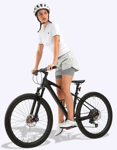 Vista 6 de Bikewa Pantalones cortos de ciclismo de montaña para mujer, acolchados en 4D, con bolsillos con cremallera