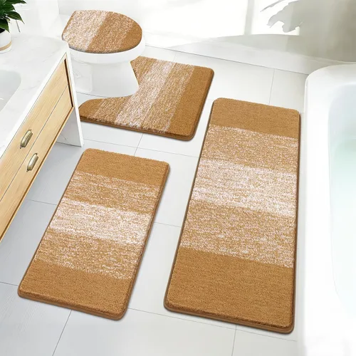 Vista 14 de Bsmathom Juego de 4 tapetes de baño de microfibra de felpa, color beige