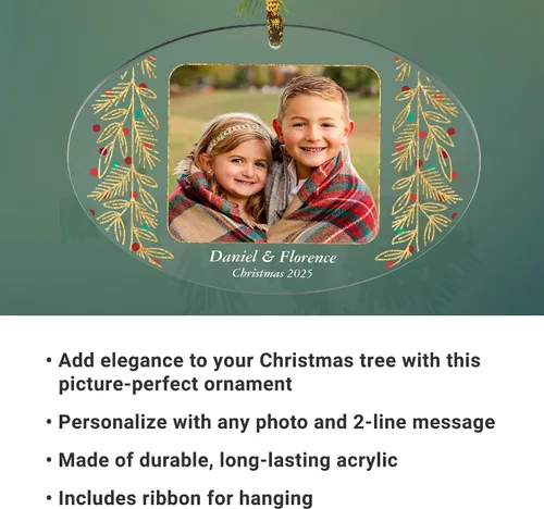 Vista 2 de Adorno de Navidad personalizado de Let's Make Memories - Sube tu foto - Adorno navideño conmemorativo 2025 para familia, pareja, amigo - Foto