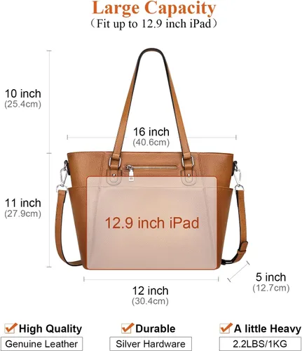 Vista 5 de Over Earth Women Leather Handbags Genuine Leather Tote Shoulder Bag Crossbody with Multi Pockets