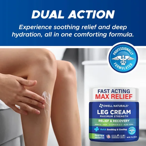 Vista 4 de OWELL NATURALS Crema calmante para las piernas, fórmula calmante penetrante profunda, acción rápida y máxima fuerza con árnica, aloe vera vitamina