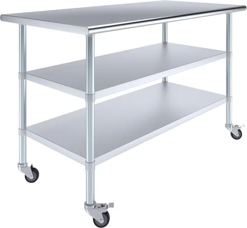 Vista 13 de AmGood Stainless Steel Work Table with 2 Shelves and Casters Metal Utility Table On Wheels