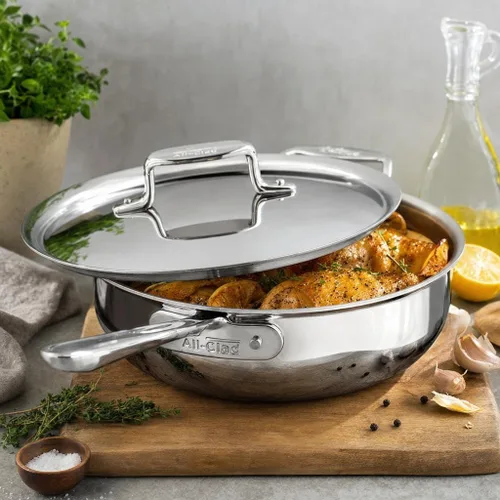 Vista 3 de All-Clad Sartén esencial de acero inoxidable d5 de 6 cuartos de galón con tapa [cocina]